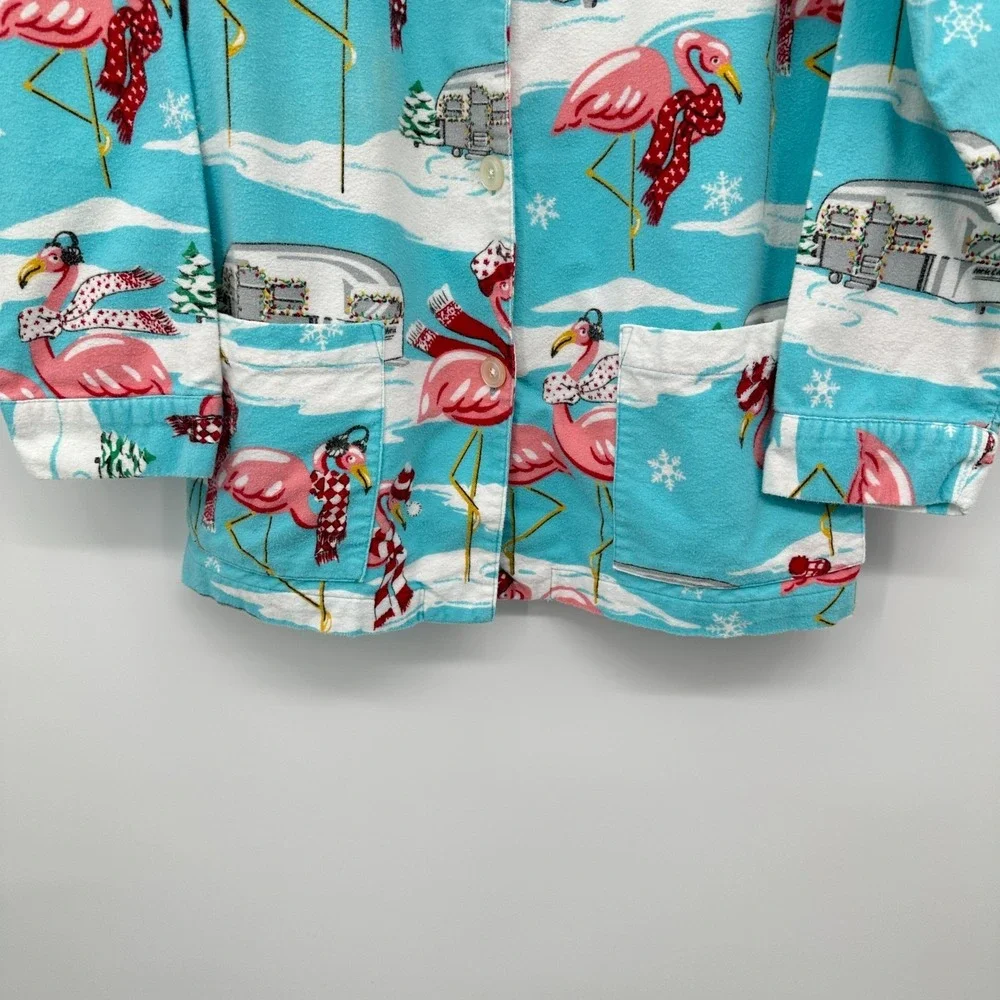 Nick & Nora Pajamas Medium Flannel Flamingo Airstream‎ Camper Set Coastal Boho